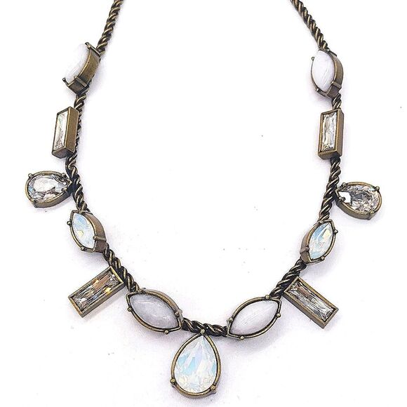 Silpada Semi Precious White Jade Swarovski Crystal Necklace in Antique Brass - Picture 2 of 5